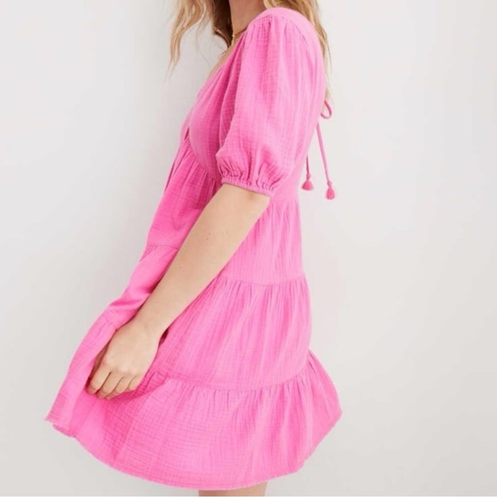 Aerie Pool To Party Tiered Puff Sleeve Mini Dress Women’s XS Pink Beachy Summer - Picture 2 of 12